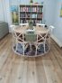 שולחן כפרי עץ מלא קוטר 140 נפתח ל-2 מטר + 6 כיסאות